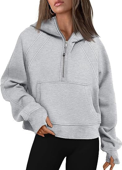 Sport Zipper Hoodie With Pockets Women’s Cropped Pullover