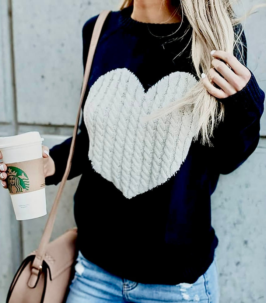 Love Heart Pullover Women’s Solid Color Sweater