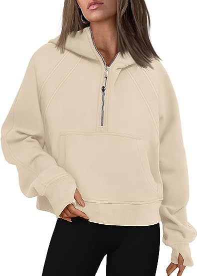 Sport Zipper Hoodie With Pockets Women’s Cropped Pullover
