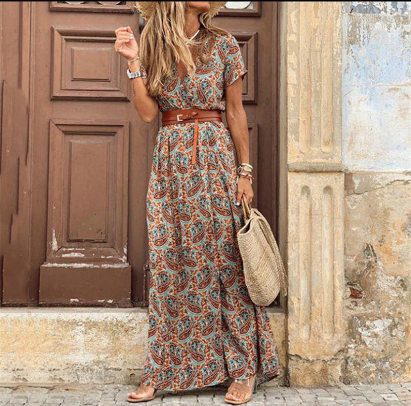 Boho Vintage Solid Hollow Out Lace Maxi Dress