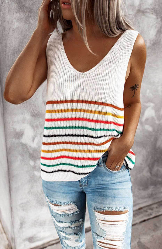 Sleeveless Summer Colorful Striped Blouse Shirt