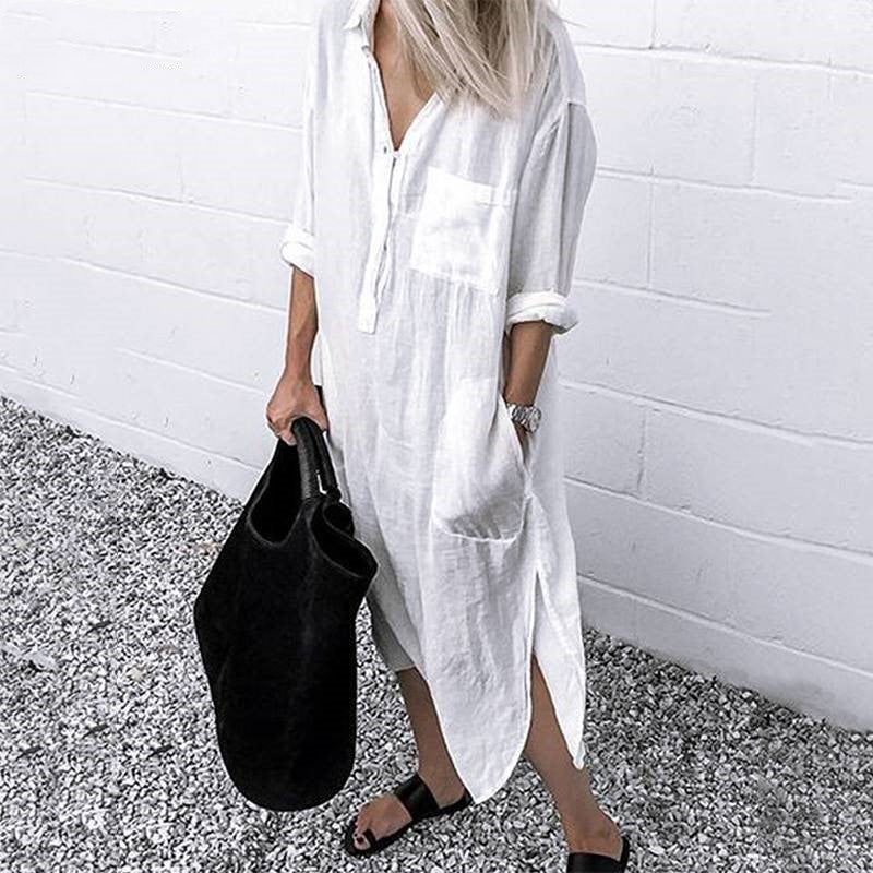 Solid Color Women’s Shirt Dress with Pockets