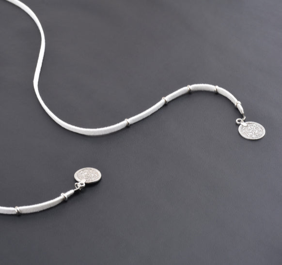 Woven Yarn Coin Tassel Choker Necklace