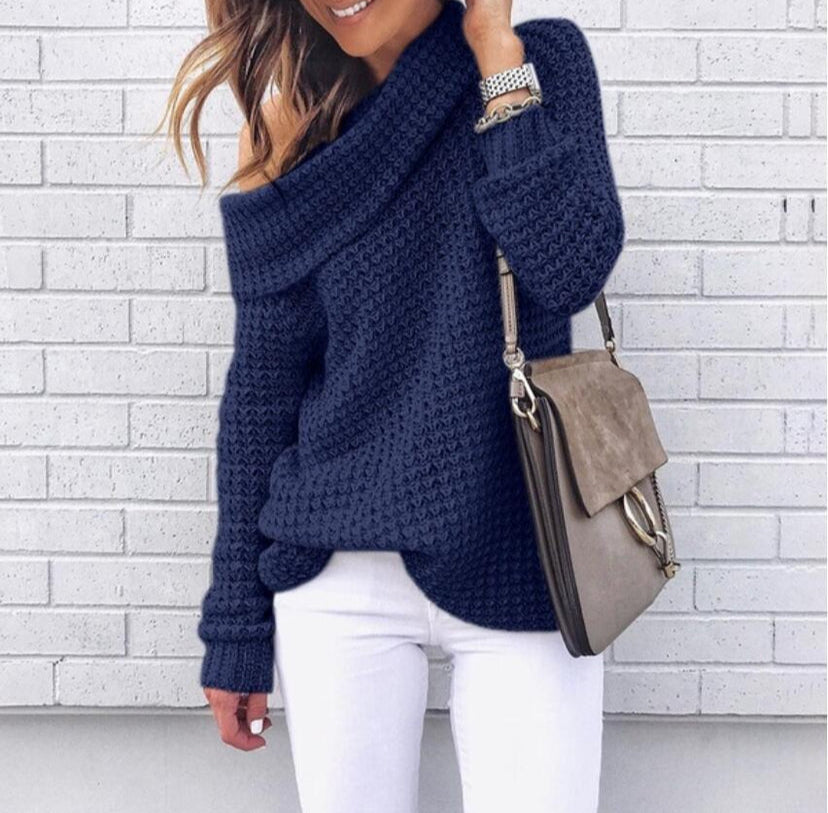 Solid Color Turtleneck Waffle Knit Women’s Sweater