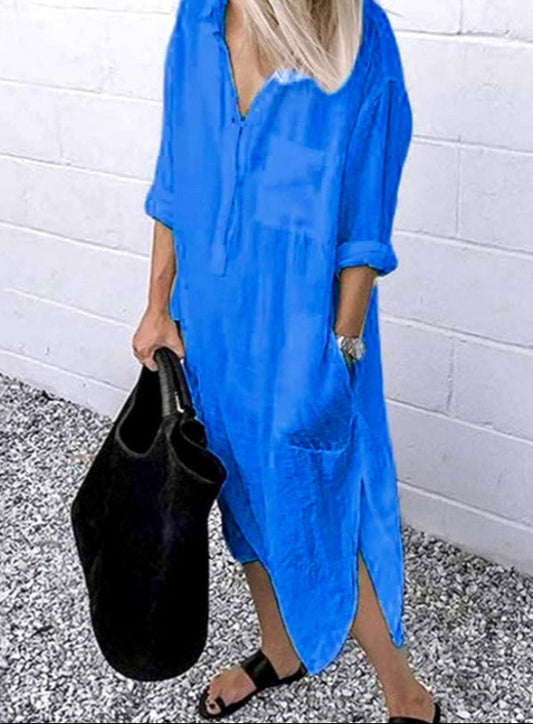 Solid Color Women’s Shirt Dress with Pockets