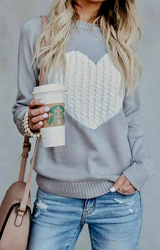 Love Heart Pullover Women’s Solid Color Sweater