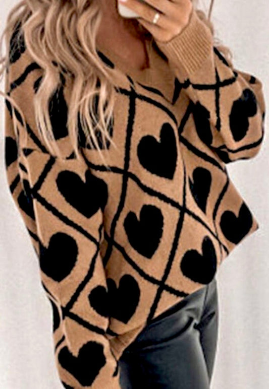 V-neck Heart Pullover Women’s Love Knit Sweater