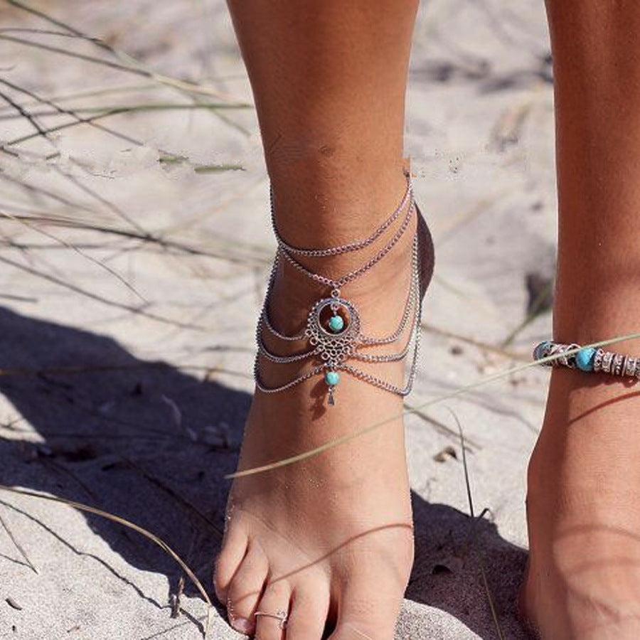 Bohemian Multi Layered Tassel Turquoise Feet Chain
