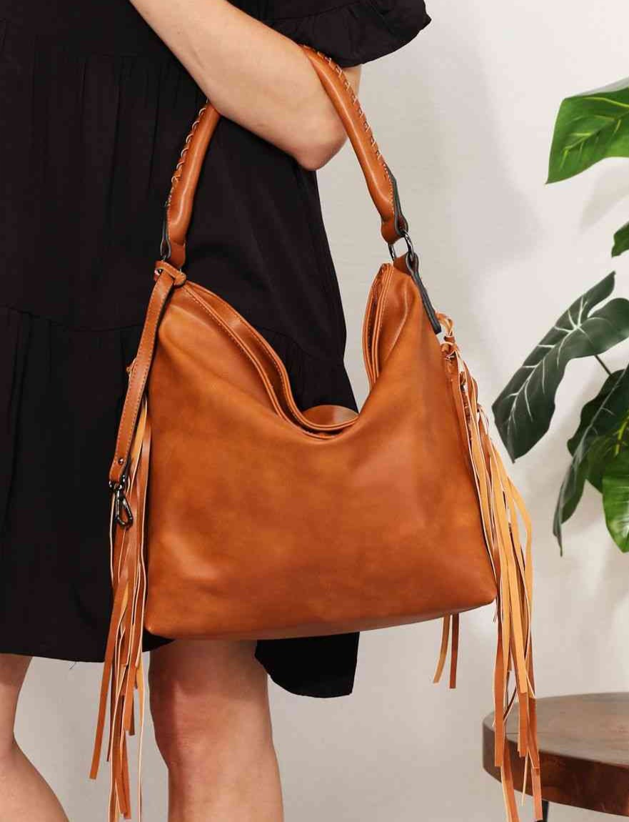 SHOMICO PU Leather Fringe Shoulder Bag