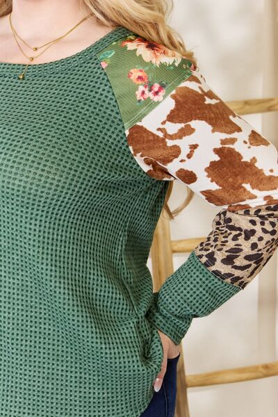 Hailey Waffle-Knit Leopard Blouse