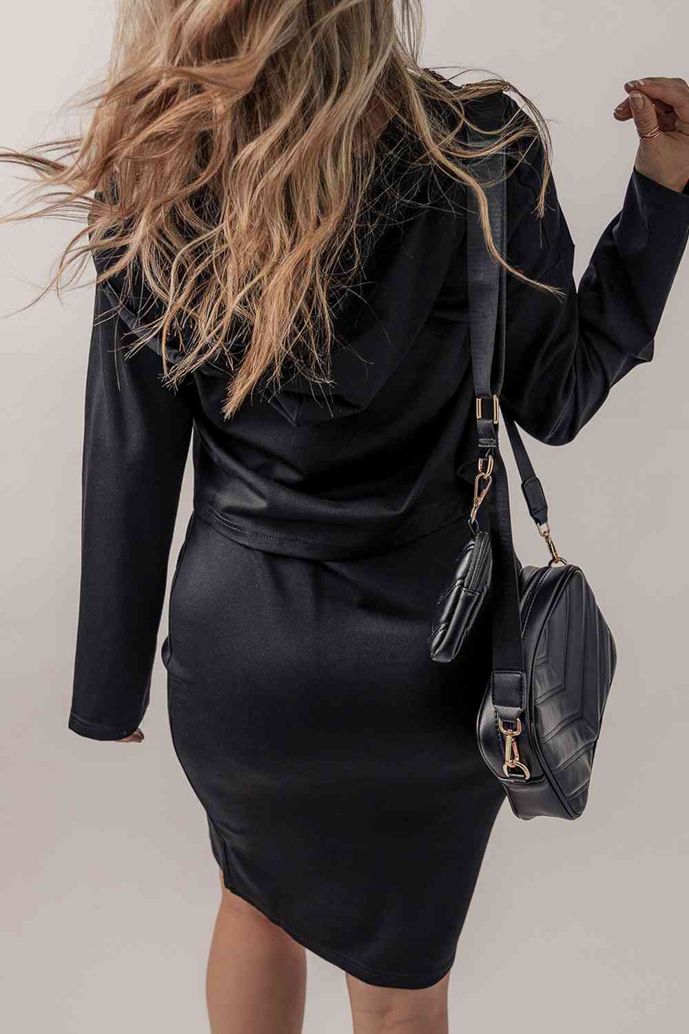 Long Sleeve Buttoned Hoodie and Dress Set