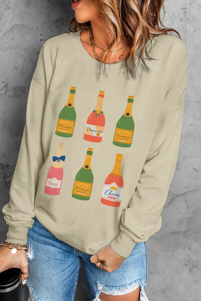 Graphic Wine Round Neck Dropped Shoulder Sweatshirt