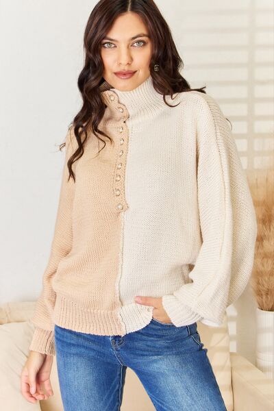 Pearl Detail Contrast Women’s Turtleneck Sweater