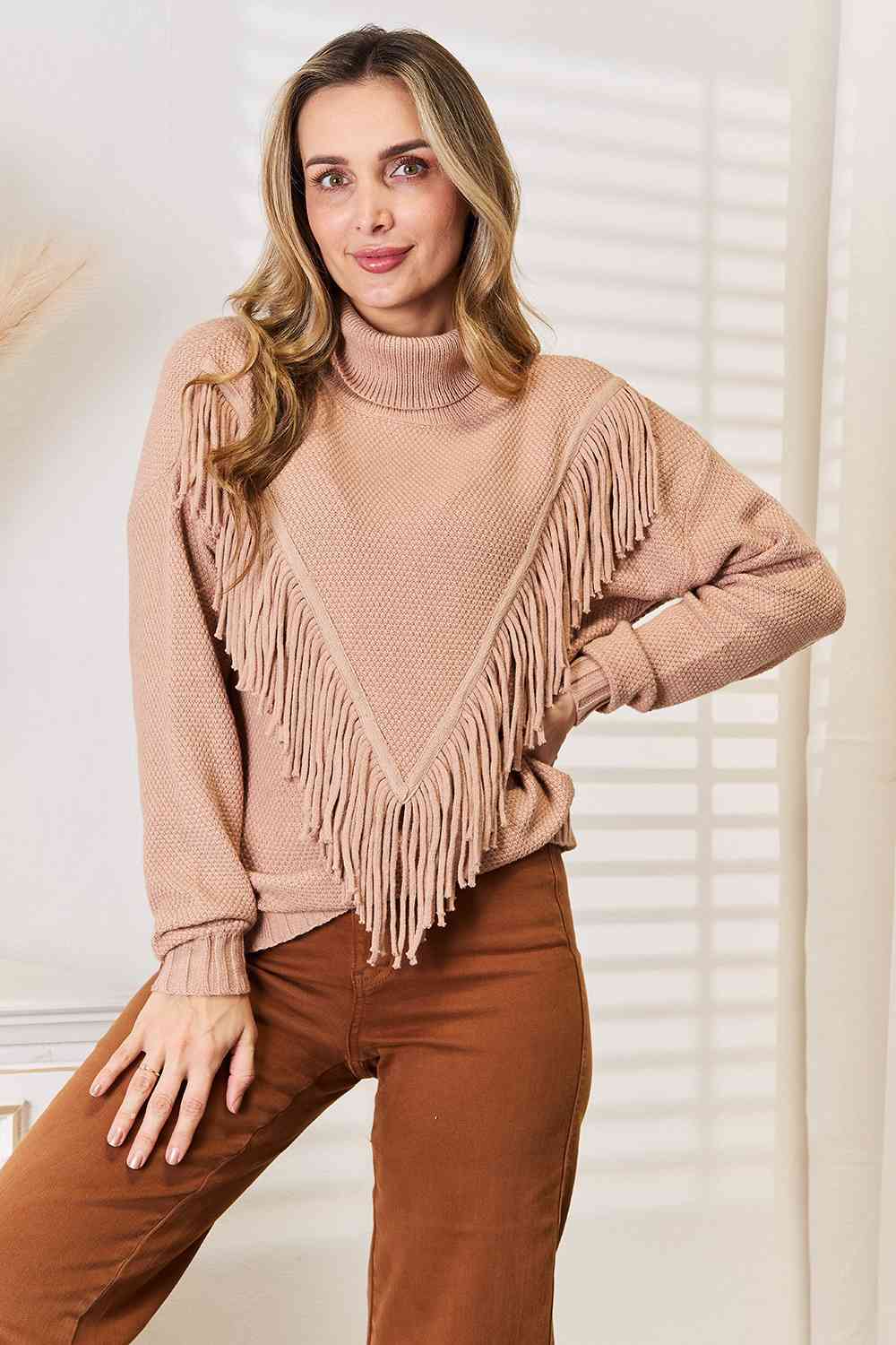 Fringe Front Long Sleeve Sweater