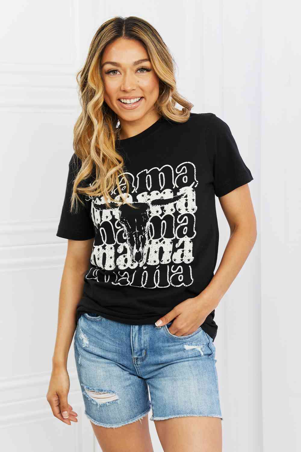 Mama Full Size Graphic Tee in Black