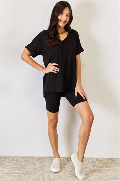 Zenana Short Sleeve Slit T-Shirt and Shorts Set